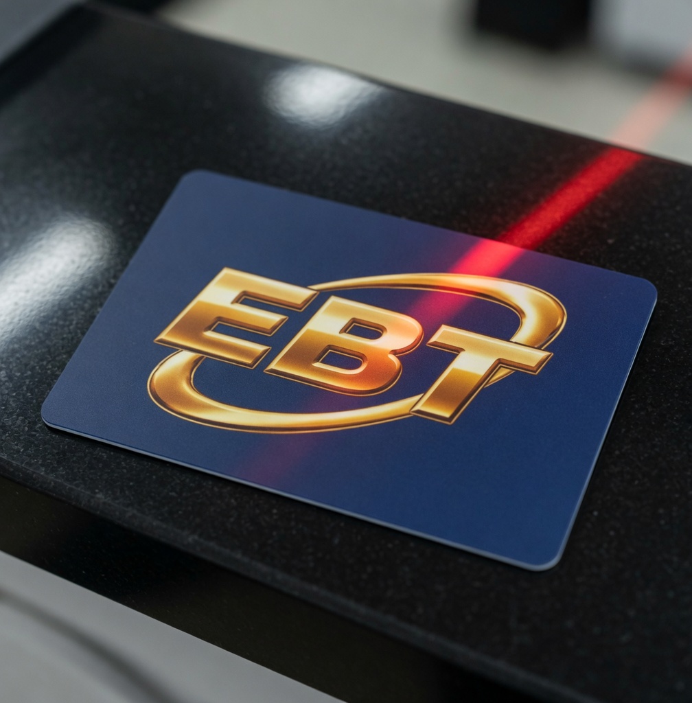 Navy EBT card on a black counter